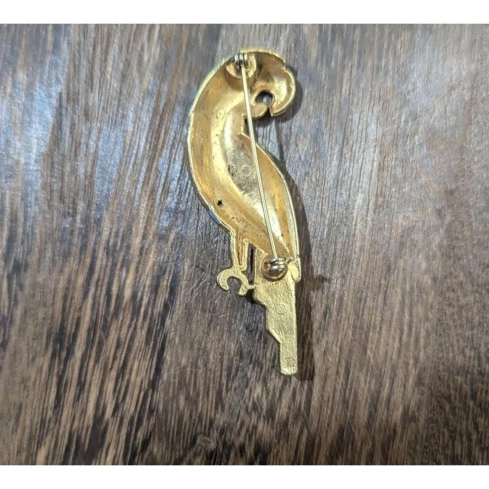 Vintage Parrot Bird Brooch Enamel Rhinestone Gold Tone Tropical‎ Animal Pin 2